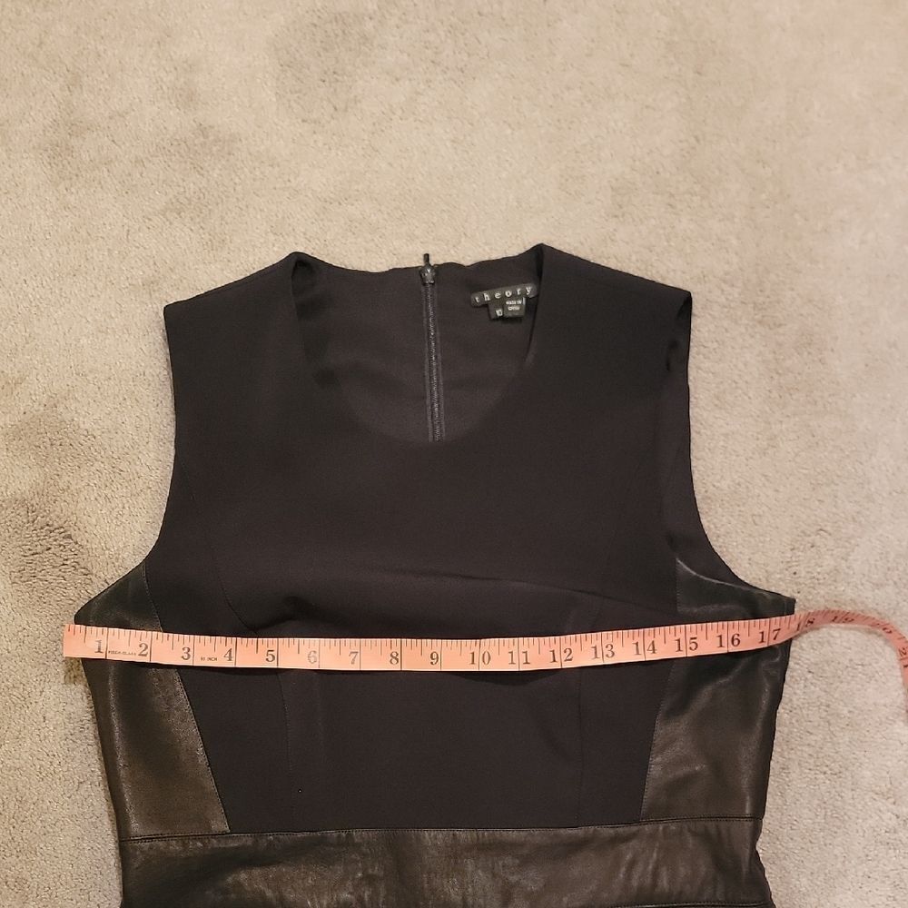 Theory Black Faux Leather Trimmed Sleeveless Dress Sz 10 - Picture 8 of 10